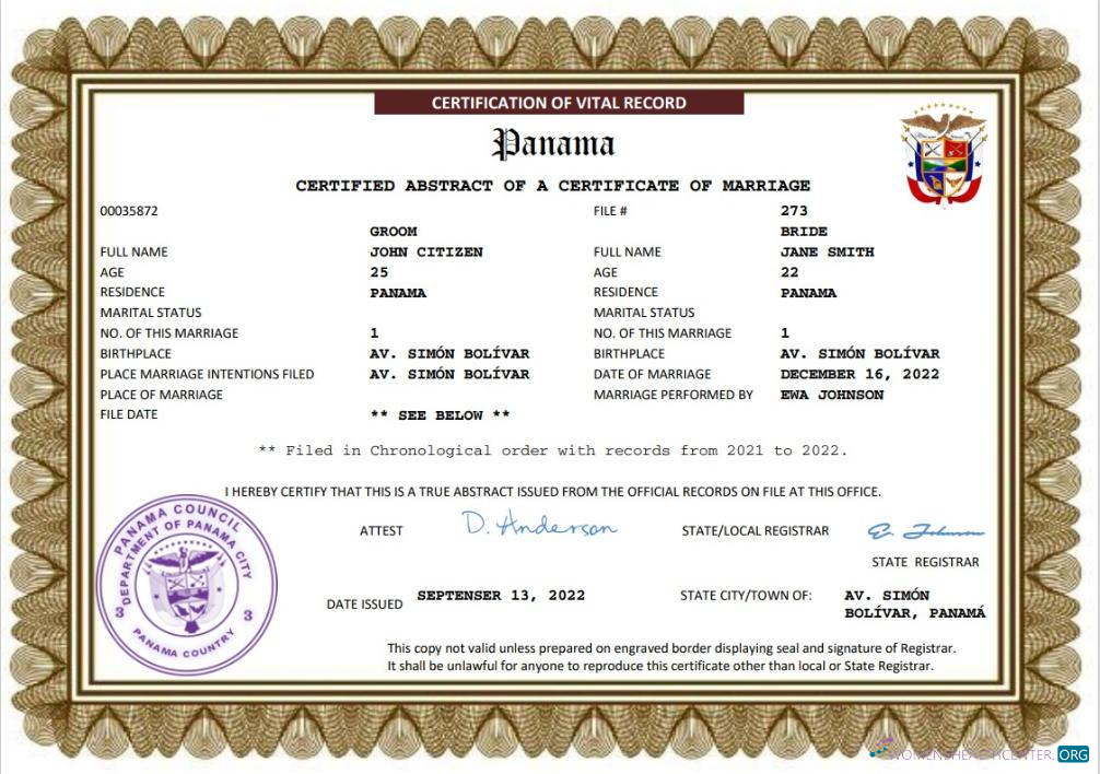 Download Panama marriage certificate Word and PDF template Photoshop template